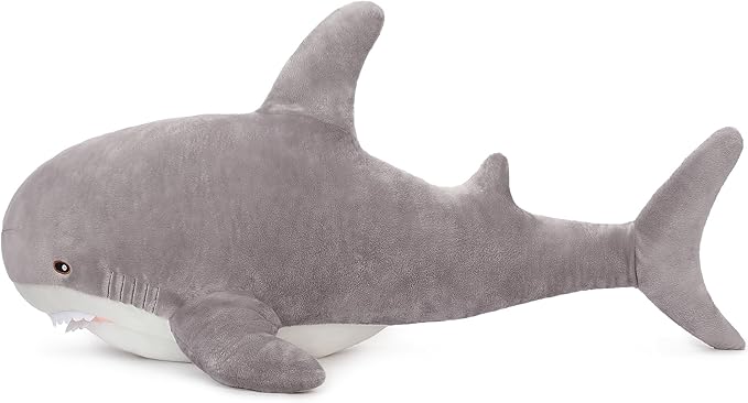 MorisMos Grey Shark Plush Toy, 51in Stuffed Animal, Giant Shark Stuffed Toy for Kids, Cuddly Plush, Birthday, 51 inch