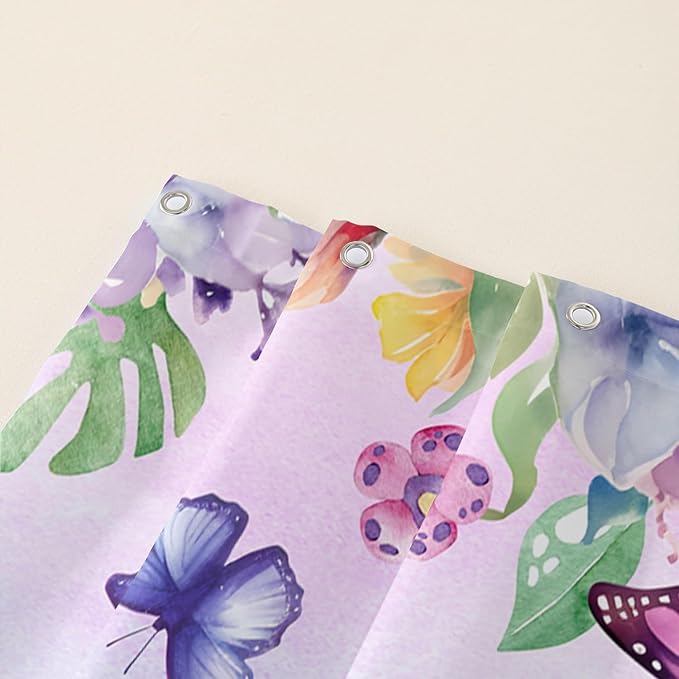AILONEN Butterfly Shower Curtain for Bathroom, Purple Butterfly Bath Curtain Decor,Modern Printed Waterproof Shower Curtain with 12 Plastic Hooks (Kids/Girls/Women/Teen/) 48" W*72" H