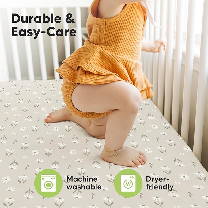 2-Pack Crib Sheets for Boys,Girls - Viscose Derived from Bamboo Fitted Crib Sheet, Organic Baby Crib Sheets, Crib Mattress Sheet,Toddler Bed Sheets,Baby Sheets for Crib Fitted Sheets(Daisies)