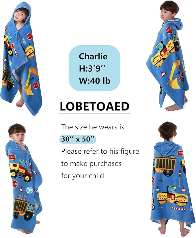 Kids Hooded Beach Bath Towel, Baby Surf Poncho Toddlers Soft Real Cotton Wrap Hooded Towels for Kids Boy Girl
