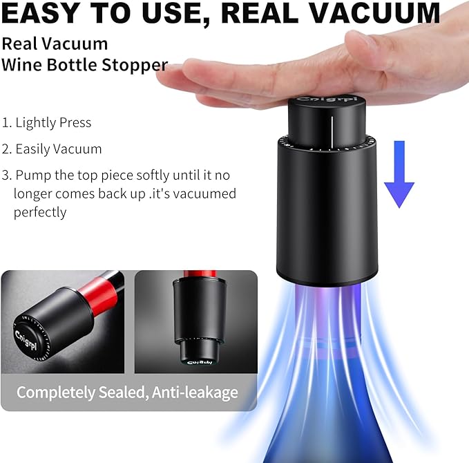 Wine Bottle Stoppers,2-in-1 Vacuum Wine Stopper,Reusable Wine Savers, Wine Preserver Vacuum Pump Corks Keep Wine Really Fresh, Best Gift Accessories (1 Pack)