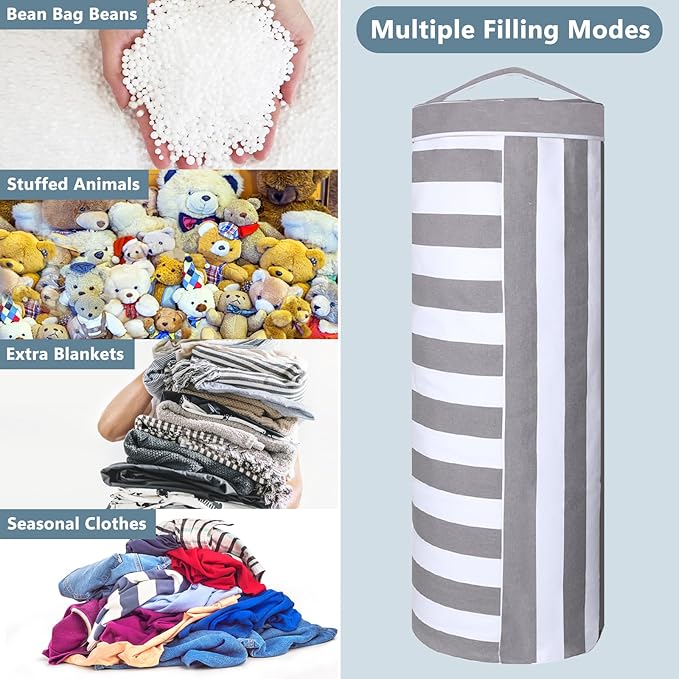 Stuffed Animal Storage Bean Bag Cover for Kids, Bean Bag Stuffed Animal Storage for Boys and Girls - Organize, Sit, Play, Box Help Promote Comfort - X-Large, Cylinder, Premium Cotton Canvas