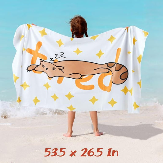 Cleanbear Kids Beach Towel - Cute Tired Bear Design, Soft and Absorbent, Perfect for Bath, Pool, and Beach - Embrace Relaxation and Comfort