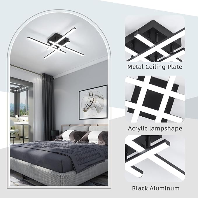 CANEOE Modern Ceiling Light Fixture Sputnik Dimmable Ceiling Light with Remote Control Black Flush Mount Chandelier Ceiling Lamp for Bedroom Living Room Kitchen Led Light Fixtures Ceiling Mount