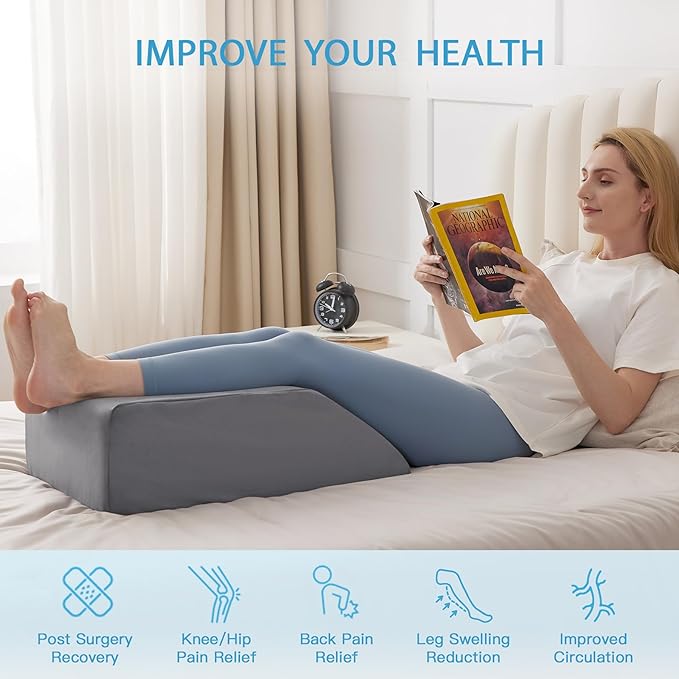 Leg Elevation Pillow for After Surgery, Leg Pillow Elevation Blood Circulation Memory Foam Leg Wedge for Elevation for Swelling, Foot Elevation Pillow Post Surgery 23.6×16.8×8 Inch Short Plush