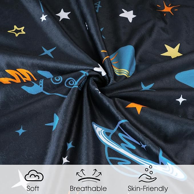Minky Baby Throw Blanket for Boys, 50x60 Inches Soft Lightweight Micro Fleece Blanket with Double Layer, Dotted Backing, Breathable Receiving Blanket for Newborns, Space