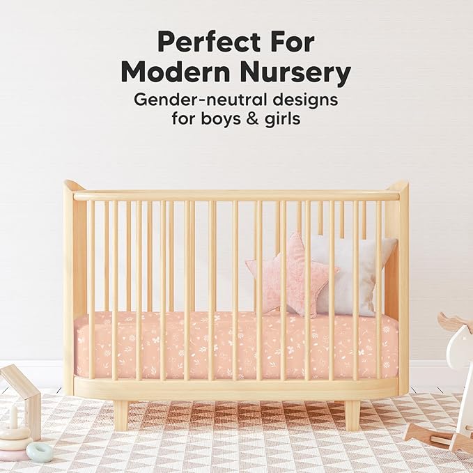 Pack and Play Sheets Fitted, 2-Pack Mini Crib Sheets - Pack N Play Sheets, Organic Fitted Crib Sheet for Pack and Play Mattress, Playard Baby Crib Sheets, Crib Sheets Neutral for Boys (Butterflies)