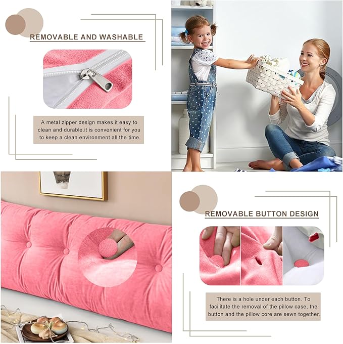 Large Triangular Headboard Pillows Long Backrest Positioning Support Bolster Cushion for Daybed Fluffy Quality Plush Body Wedge Pillow with Removable Cover(Pink -24x8x20in)