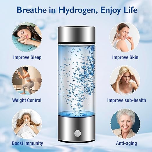 Hydrogen Water Bottle, Portable Hydrogen Water Bottle Generator, Rechargeable Hydrogen Water Ionizer Machine for Home, Office, Travel, Daily Drinking(Silver)