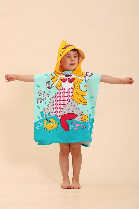 Mermaid Hooded Towels for Kids, Kids Beach Towels for Boys/Girls, Swimming Towels/Towel Robes/Wearable Towels/Pool Towels for Kids 2-10, Poncho Beach Towels for Kids, Hooded Beach Towels for Toddler