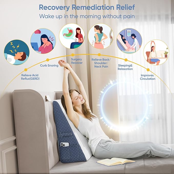 Wedge Pillow for Sleep Apnea, 2024 New 10'' Bed Wedge Pillow, Acid Reflux, Heartburn, GERD, Neck Pain, Cooling Memory Foam Top, Removable Washable Cover Incline Pillow for Improved Sleep