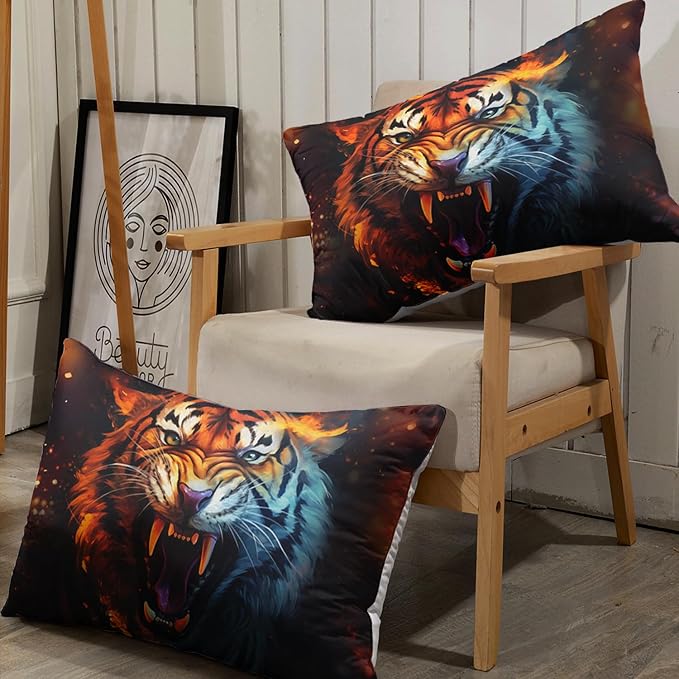 AILONEN Tiger Fitted Sheet Set Twin Size for Boys, Safari Tiger Bed Sheet Set for Kids Teen,3 Pieces Wildlife Bedding Flame Animal Tiger Print Fitted Sheet with 2 Pillowcases