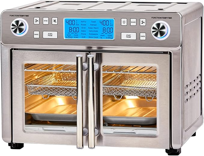 Emeril Lagasse Dual Zone 360 Air Fryer Oven Combo with French Door, 25 QT Extra Large Family Size Meals to Cook Two Foods in Two Different Ways at The Same Time, Up to 60% Faster from Frozen to Finish