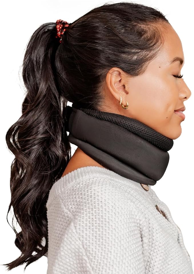 Patented Travel Neck Pillow - Premium Soft Neck Support & Comfort for Sleeping on Airplanes & Cars- Memory Foam Shoulder & Neck Roll - Long Flight International Airplane Travel Pillow (Black)