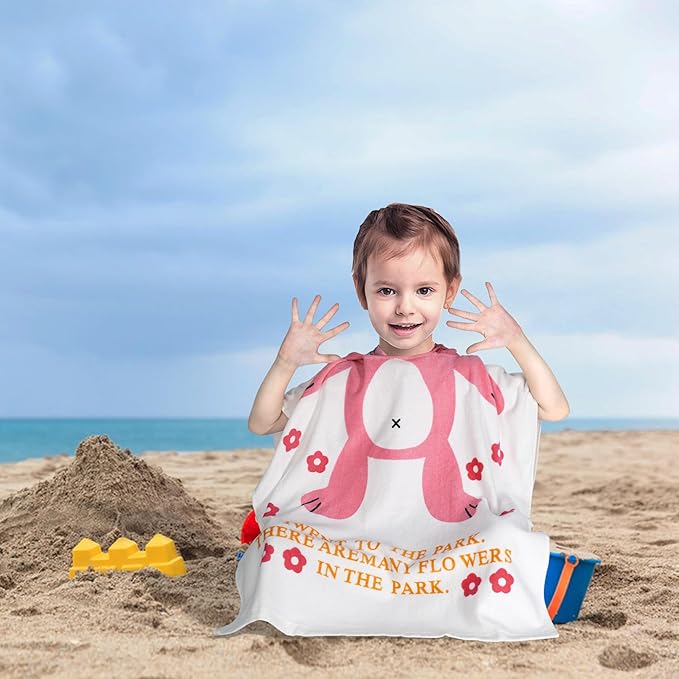 Toddler Bath Towel Hooded - Cotton Kids Beach Towel 24"x24" for Ages 1 to 5, Toddler Towels with Hood Snaps, Soft Terry Poncho Towel as Pool Swim Cover Ups for Girls Boys (Bunny Pink)