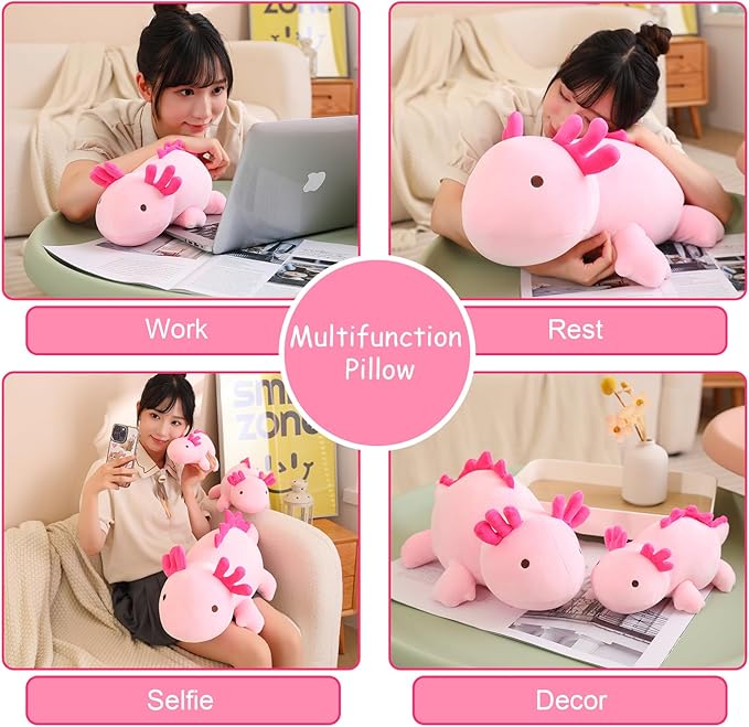 SQEQE Weighted Axolotl Plush Toy, Pink Axolotl Stuffed Animals Cute Axolotl Plush Pillow, Cute Weighted Stuffed Animals Gifts for Girls & Boys Age 3-12 (13.8" | 1.6 lbs, Pink Axolotl)
