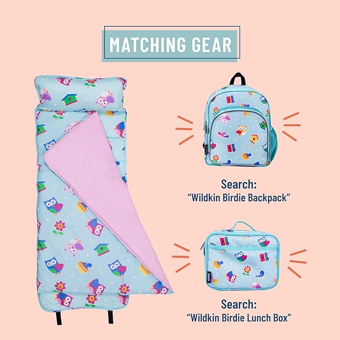 Wildkin Original Nap Mat with Reusable Pillow for Boys & Girls, Ideal for Sleepovers, Equipped with Hook & Loop Fastener, Made from Cotton Blend Materials - Nap Mat for Kids