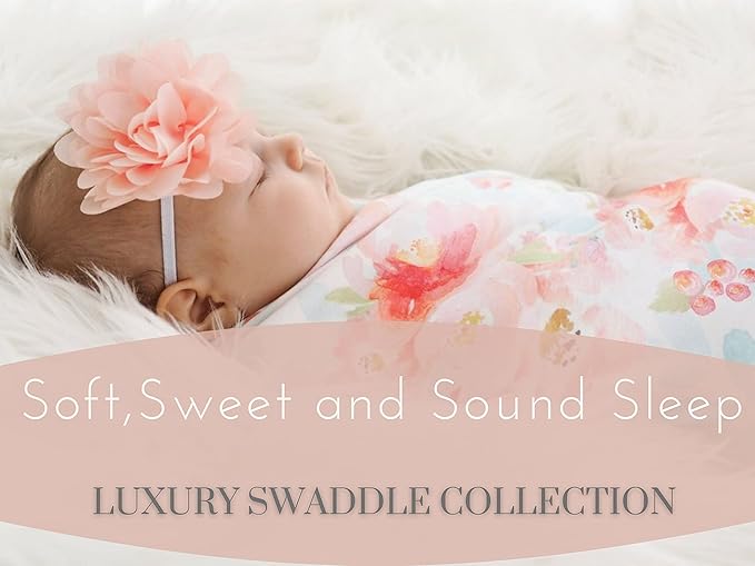 Baby Receiving Blanket Swaddle Blanket Newborn Wrap Swaddle Headband Set -Bloom Flower Pattern