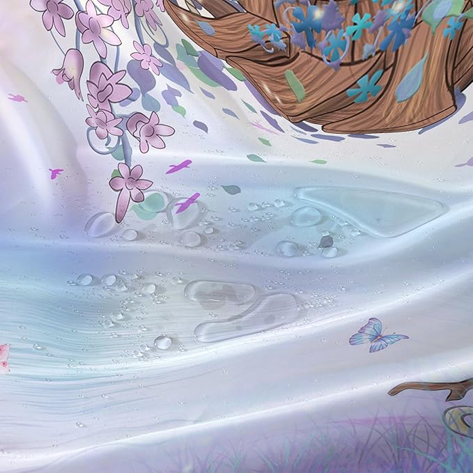 AILONEN Purple Tree Leaves Shower Curtain,Botanical Floral Plants Vine Shower Curtain,Butterfly Floral Shower Curtain for Bathroom Decor Polyester Waterproof with Grommets and Hooks 60" W*72" H