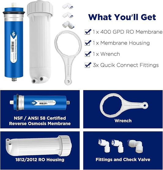 400 GPD RO Membrane with Housing Set, Reverse Osmosis Membrane and 1812/2012 Housing for Maple Syrup DIY and Aquarium Water Systems (4 Pack)