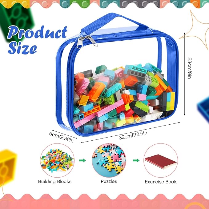Sanwuta 3 Packs Toy Storage Bags with Zipper, Clear PVC Organizing Bags, Waterproof Toy Bags for Board Games, Building Blocks, Toys and Kids Books (Red, Blue, Green,10.24 x 7.09 x 2.36 Inch)