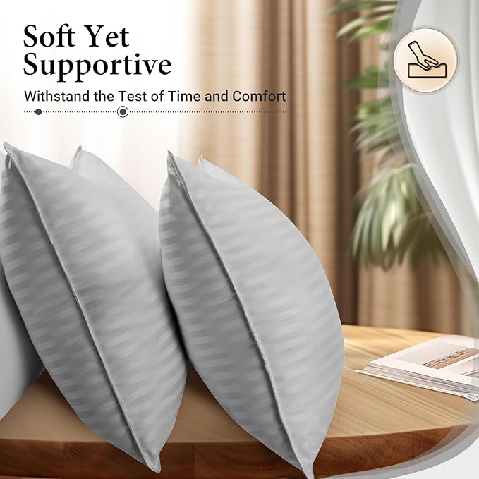 Basic Beyond King Size Pillows - Down Alternative Pillows for Sleeping, Soft King Pillows Set of 2 for Back, Stomach or Side Sleepers, Silver, 20x36 Inches