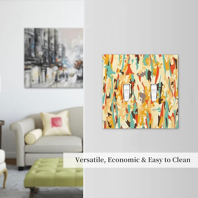 Modern Camouflage Art Double Toggle Light Switch Covers 2 Gang Wall Plate Dual Decorative Switchplate Electrical Faceplate for Bathroom Country Kitchen Bedroom Decor, 4.9" x 5"