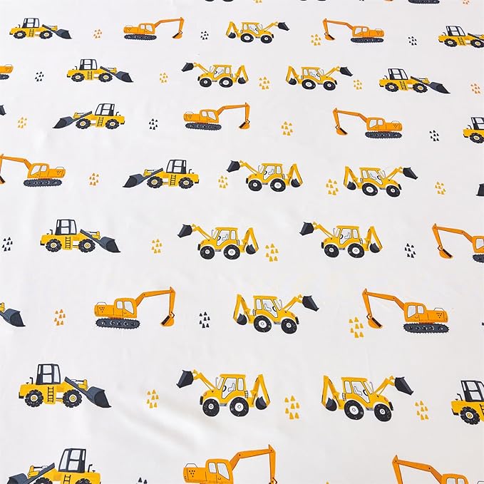 RYNGHIPY Twin Sheets Set Kids Boys: Construction Excavator Bed Sheet Set for Toddler Children - Deep Pocket Wrinkle Free Bedding Set (White Yellow,Twin)