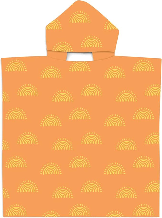 Hooded Poncho Bath Towel | Swim Pool Beach Cover Up |Toddlers & Kids | Microfiber | Absorbent | Unisex (Orange, Sunshine) (BHT-01)