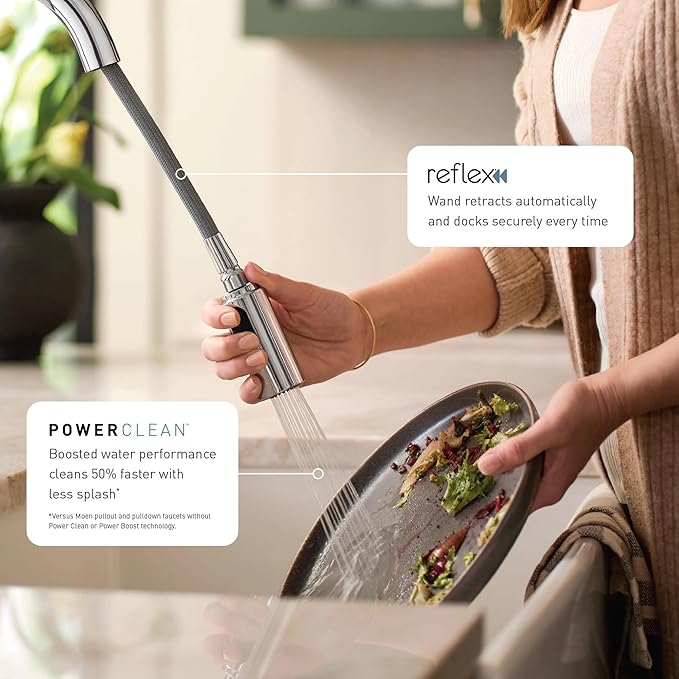 Moen Haelyn Chrome Touchless Single-Handle Pull-Down Sprayer Kitchen Faucet with Soap Dispenser, Features Power Clean for a Faster Wash, 87627EWC