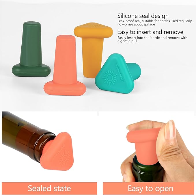 Wine Stoppers,Set of 4 Silicone Corks - Uncork,Heavy-Duty for all Bottles