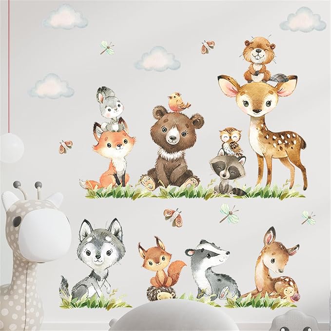 Jungle Animals with Tree Plant Wall Decals Monkey Lion Tiger Wall Stickers Baby Nursery Kids Room Living Room Home Decor (Animal6)