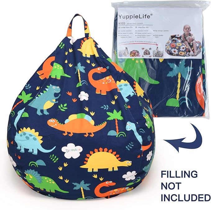 YuppieLife Kids Storage Bean Bag Cover(No Filling)Toy Organizer|Carrying Handle Sofa|Available for Kids and Teenager|Cuddle Chair|Machine Washable and Durable(38“,Dinosaur)