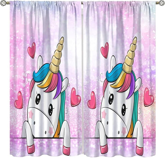 Kids Unicorn Curtains Kids Girls Boys Rainbow Unicorn Pattern Blackout Curtains Bedroom Curtains 42x45 Inches 2 Panels