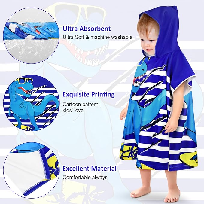 HUANLANG Kids Hooded Beach Towel for Boys Girls,Bath Pool Beach Poncho Towels Super Soft & Absorbent Cotton Towel Childrens Beach Towels for Toddler 0-7 Years Old