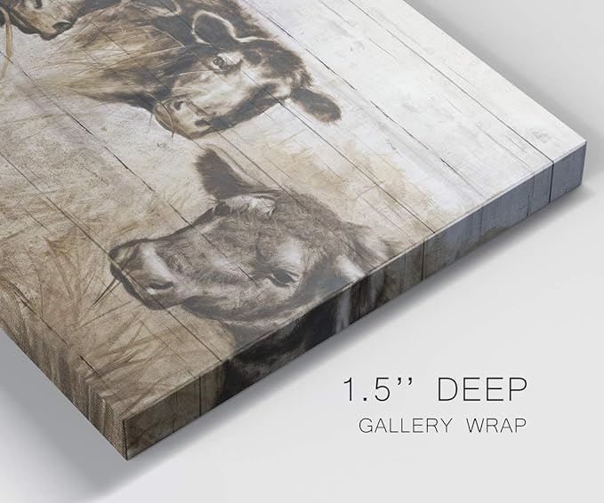 Renditions Gallery Canvas Animal Wall Art Modern Decorations Paintings Vintage Sepia Cows Abstract Black & White Farmhouse Artwork Prints for Bedroom Office Kitchen - 18"x27" LT33