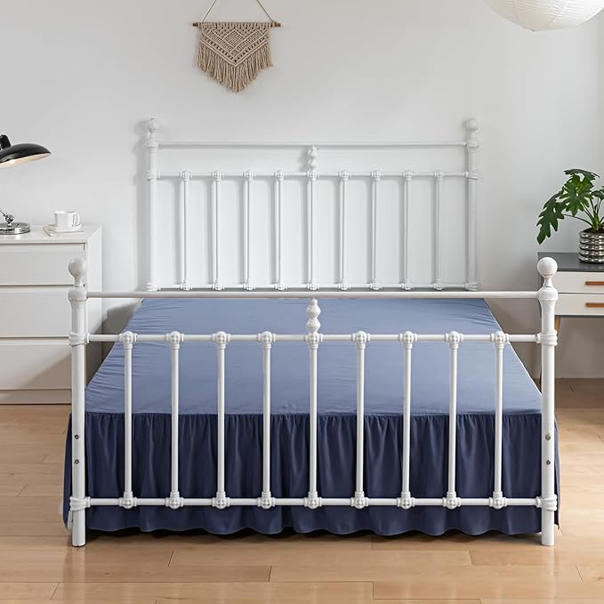 Bed Skirt Twin Size Ruffled Bed Skirt with Split Corners, 16 Inch Drop Dust Ruffle Bed Skirt with Platform, Blue, Twin - 16" Drop