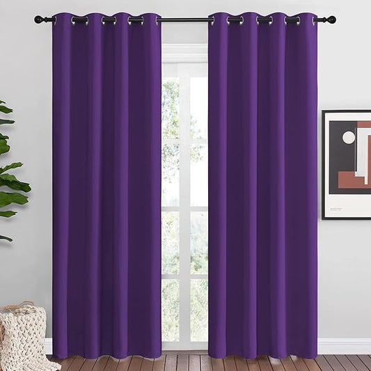 NICETOWN Purple Blackout Curtains 86 inches Long, Niose Reducing and Thermal Insulated Room Darkening Curtains for Girls Bedroom Living Room Window Decoration (55 inches Wide, 2 Panels)
