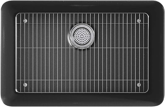 KOHLER K-28000-CM7 Cairn 27.5" Neoroc Composite Undermount Single-Bowl Kitchen Sink, Composite Kitchen Sink with Sink Rack, Matte Graphite