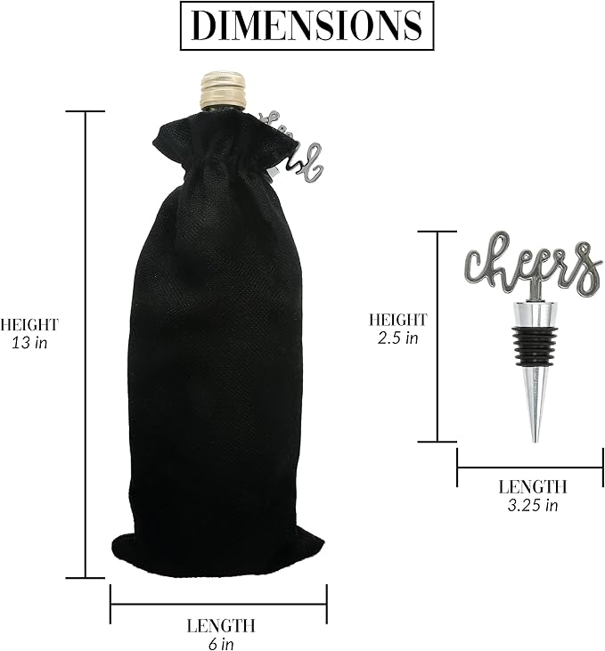 Pavilion Gift Company Cheers to You-13 Wine Gift Bag Set, 13", Black, White, Silver