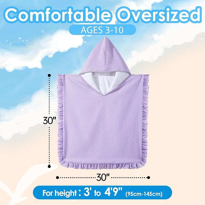 Hooded Towels for Kids,Toddler Bath Towel Swim Cover Up for Ages 3-10 Girls Boys Pool Towels Soft Thick 30"x30" Microfiber Poncho Towel(Purple)