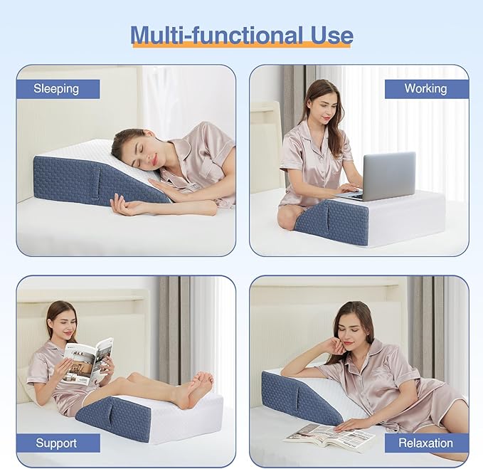 Wedge Pillow for Legs Elevation, Gel-Infused Memory Foam Layer Bed Wedge Pillow for Leg Post Surgery, Knee, Ankle Elevation Post Surgery, Triangle Pillow Wedge for Knee Hip Back Pain Relief