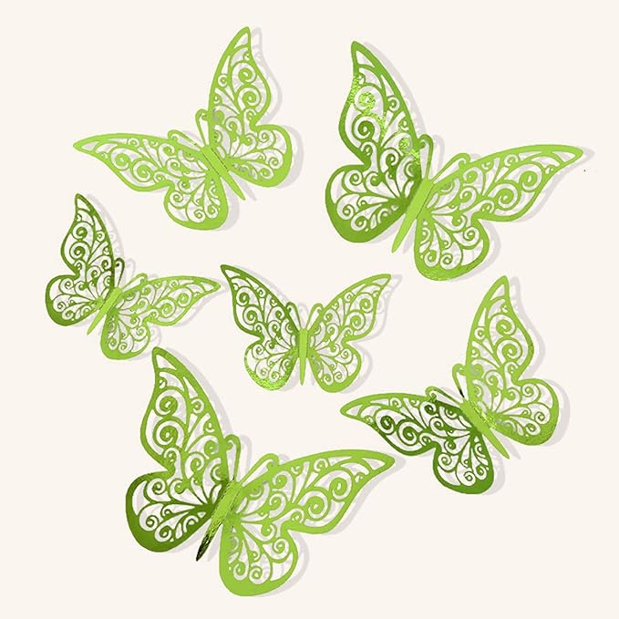 72Pcs 3D Butterfly Wall Decor 3 Sizes 3 Styles, Butterfly Decorations Party Birthday Cake Decoration, Removable Butterfly Wall Stickers for Kids Nursery Wedding Bedroom Room Decor(Green)