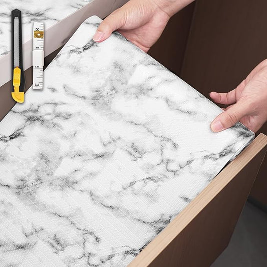 Shelf and Drawer Liner for Kitchen Cabinet,18 in x 10 FT Non-Adhesive Cabinet Liners for Shelves Non-Slip Waterproof Kitchen Drawer Liners Contact Paper Shelf Paper with Knife and Tape Measure