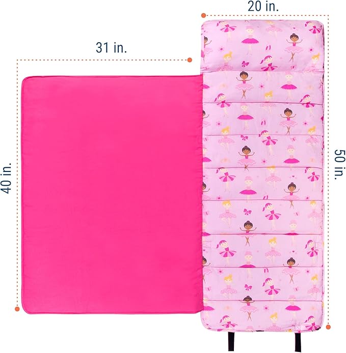 Wildkin Original Nap Mat with Reusable Pillow for Boys & Girls, Ideal for Sleepovers, Equipped with Hook & Loop Fastener, Made from Cotton Blend Materials - Nap Mat for Kids