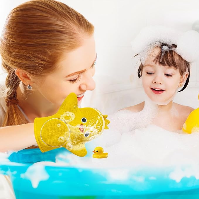 4 Pcs Children Bath Mitt Washcloths Gloves Kids Body Scrubber for Bathing with Cute Animal Shape, Wash Cloths for Babies, Bath Sponge for Kids & Toddler & Adults(Cute Tiger, Eagle, Duckling, Chicken)