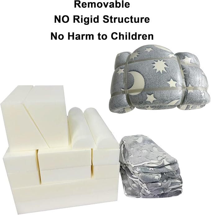 Toddler Couch, Modular Kids Play Couch Set, Kids Sofa, Baby Couch, Fortplay Bedroom and Playroom Furniture for Toddlers Kids Boys and Girls, Glow in The Dark, Light Grey