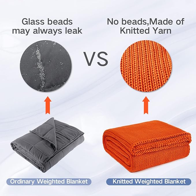 Knitted Weighted Blanket(Orange 50"x60" 10lbs),Home Décor Cooling Throw Blanket for Hot Sleepers,Hand Made Chunky Knit Heavy Blanket or Adults Use on Twin Size Bed