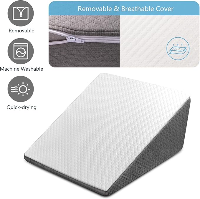 Wedge Pillow for Sleeping, 7.5 Inch Bed Wedge Pillow for Headboard, Wedge Pillow for Acid Reflux, After Surgery, Snoring, Cooling Memory Foam Top Triangle Pillow Wedge, Removable Cover
