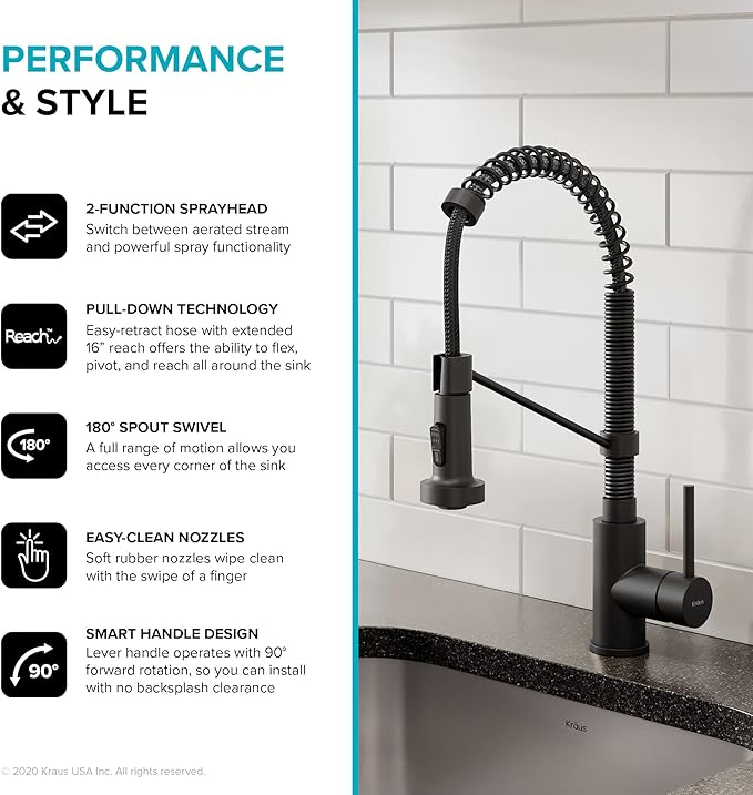 Kraus KPF-1610MB-KAG-1MB Bolden Single Handle 18-Inch Commercial Kitchen Faucet with Air Gap, Matte Black